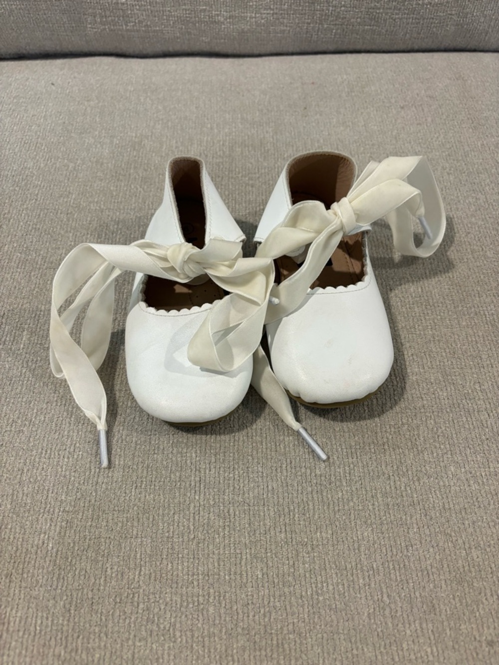 Girls White Ribbon Tie Ballet Flats